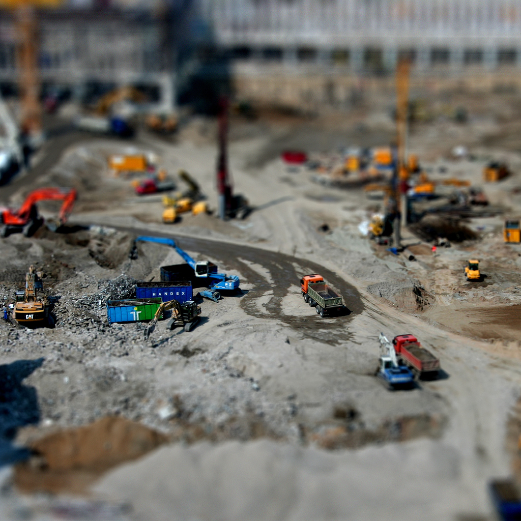 construction site miniature tilt Shift Photography