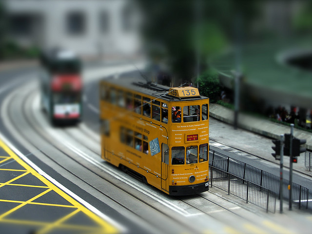Tram at Central, Hong Kong tilt Shift Photography
