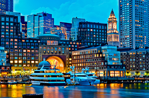 Rowes Wharf and Custom House Tower at Dusk, Boston - Nightscape photography